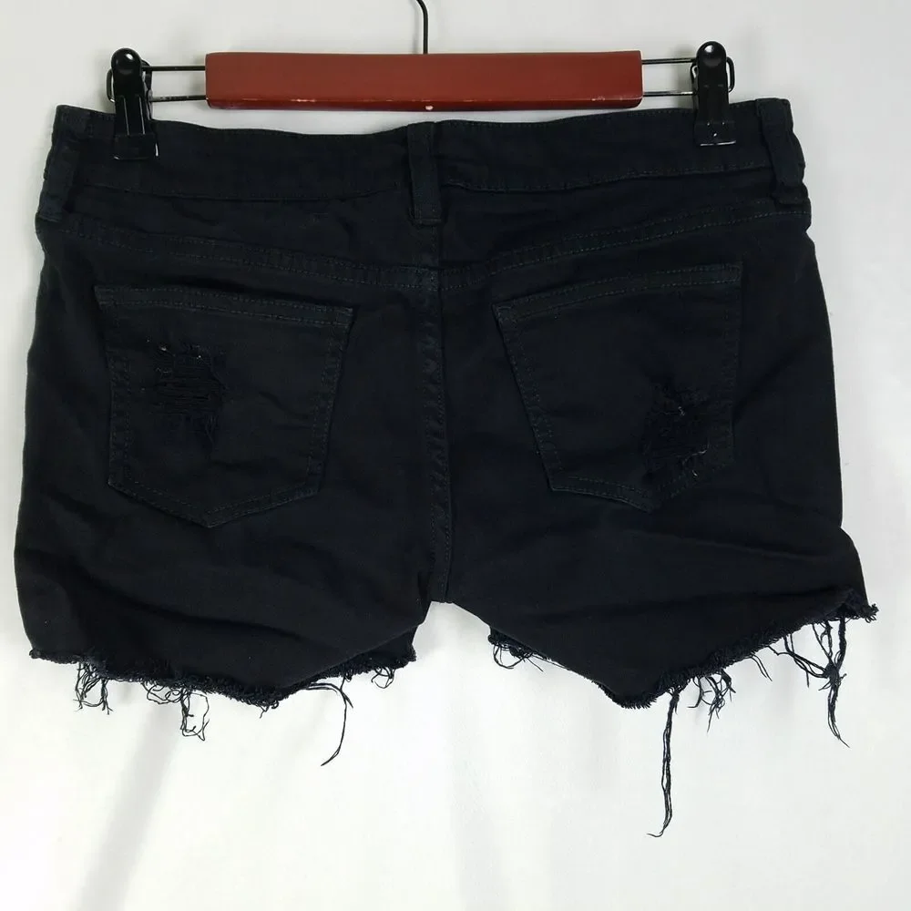Sneak Peek‎ Denim Shorts Juniors 9 Black Low Rise Distressed Frayed Cut Off